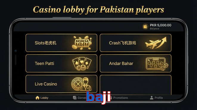 Lobby view of Baji for Pakistan users